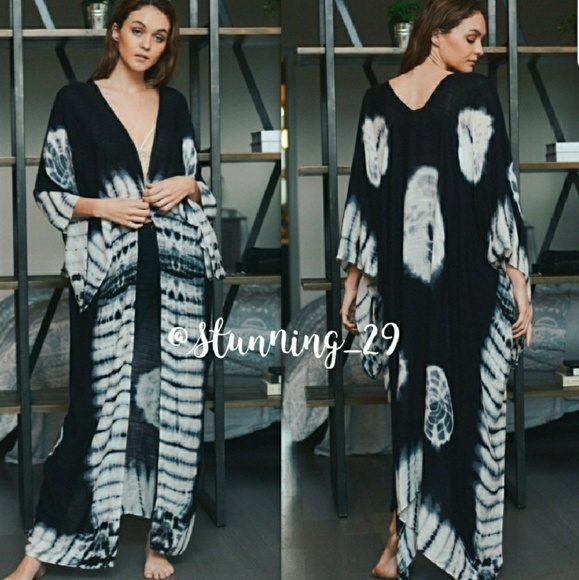 🆕BOHO BLACK TIE DYE OPEN FRONT LONG KIMONO DUSTER - Picture 5 of 8
